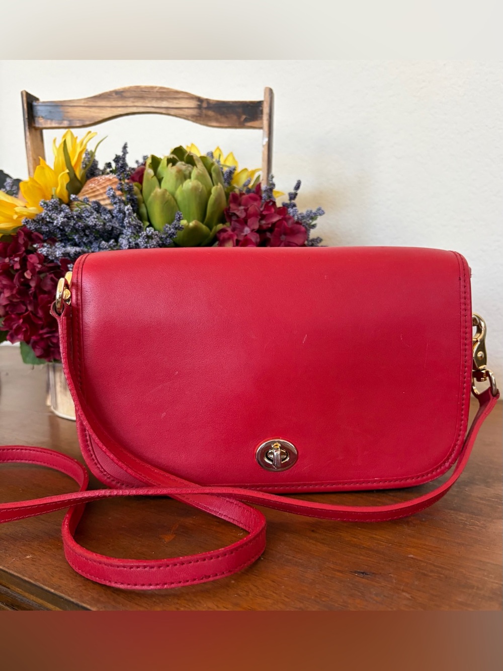 Vintage Red Leather Flap Crossbody Purse Tannery West Shoulder Bag